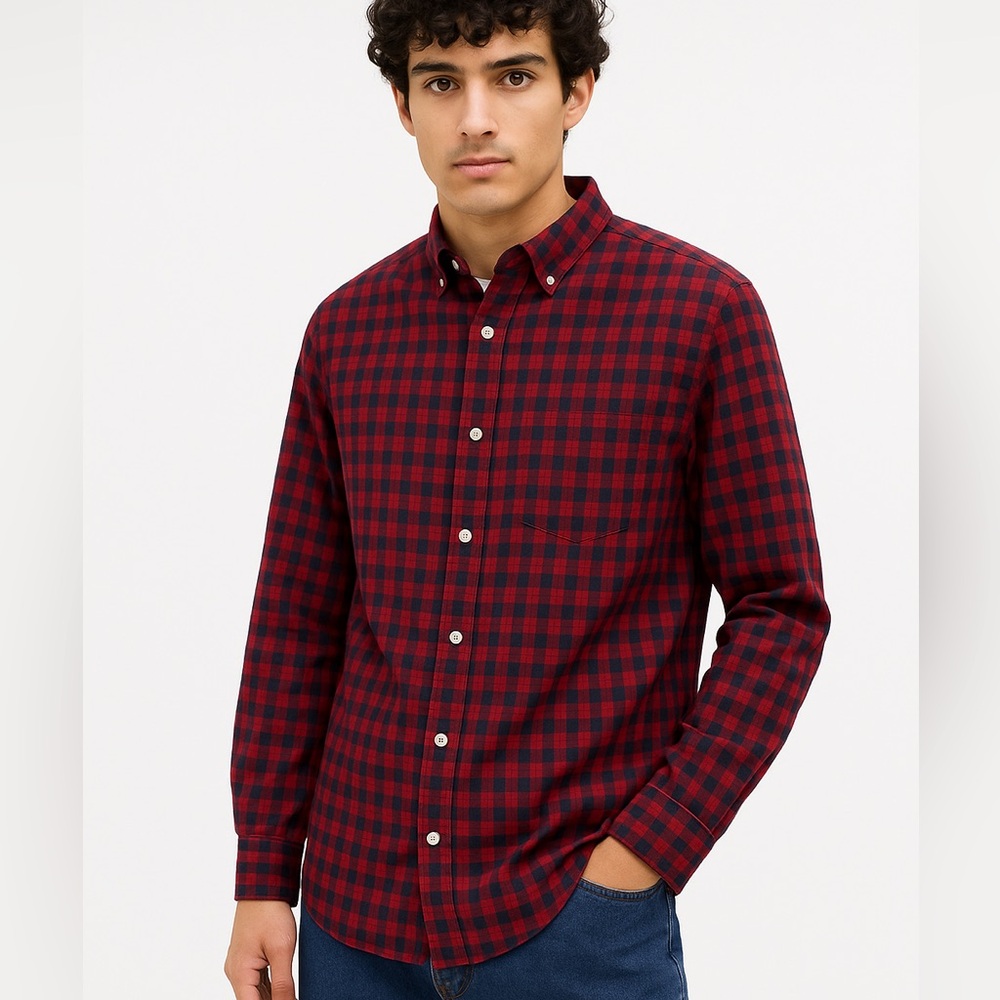 GAP Red & Navy Gingham Plaid Button-Down Shirt Men’s XL